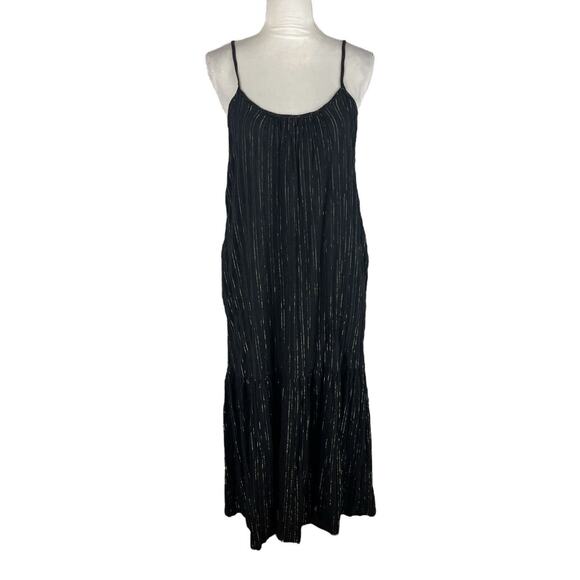 Lindsay Robinson Black Gold Lurex Valley Midi Dress Pocket Scoop Back Size Small - Picture 4 of 10